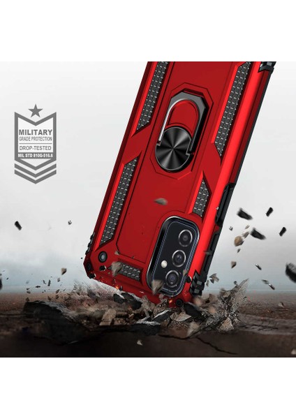 Samsung Galaxy M52 Kılıf Ultra Koruyan Yüzüklü Tank Stand Olan Mıknatıslı Voyotank