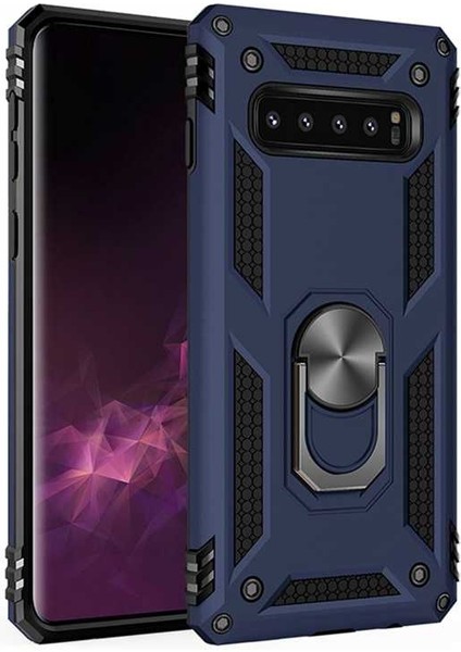 Samsung Galaxy S10 Kılıf Ultra Koruyan Yüzüklü Tank Stand Olan Mıknatıslı Voyotank