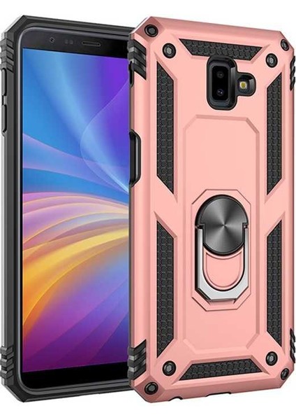 Samsung Galaxy J6 Plus Kılıf Ultra Koruyan Yüzüklü Tank Stand Olan Mıknatıslı Voyotank