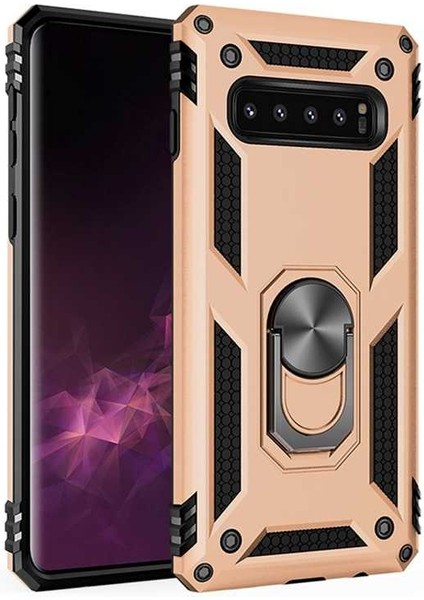 Samsung Galaxy S10 Kılıf Ultra Koruyan Yüzüklü Tank Stand Olan Mıknatıslı Voyotank