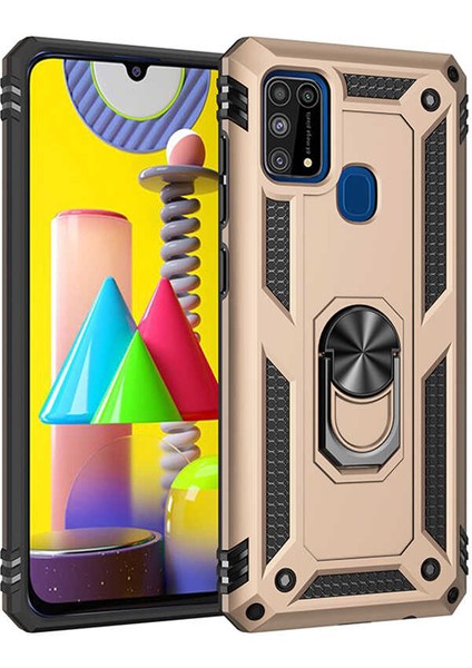 Samsung Galaxy M31 Kılıf Ultra Koruyan Yüzüklü Tank Stand Olan Mıknatıslı Voyotank