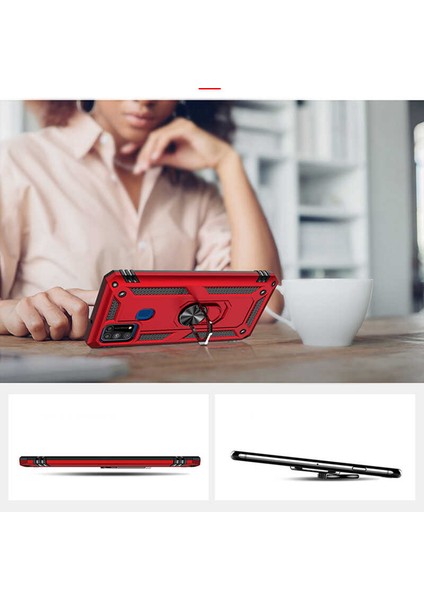 Samsung Galaxy M31 Kılıf Ultra Koruyan Yüzüklü Tank Stand Olan Mıknatıslı Voyotank