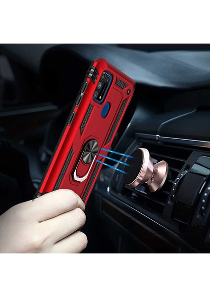 Samsung Galaxy M31 Kılıf Ultra Koruyan Yüzüklü Tank Stand Olan Mıknatıslı Voyotank