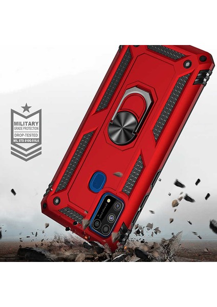 Samsung Galaxy M31 Kılıf Ultra Koruyan Yüzüklü Tank Stand Olan Mıknatıslı Voyotank