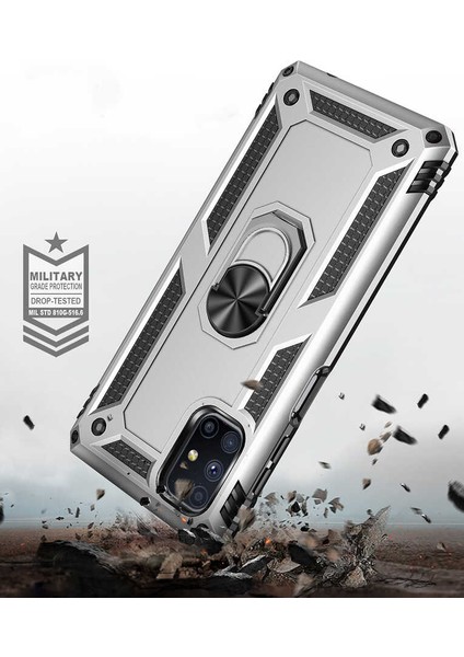 Samsung Galaxy M51 Kılıf Ultra Koruyan Yüzüklü Tank Stand Olan Mıknatıslı Voyotank