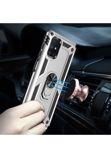 Samsung Galaxy M51 Kılıf Ultra Koruyan Yüzüklü Tank Stand Olan Mıknatıslı Voyotank