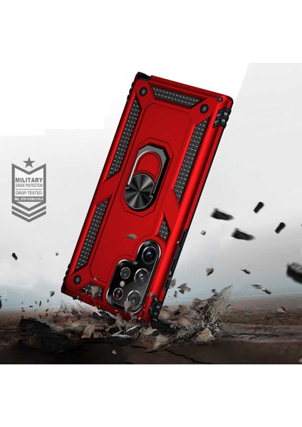 Samsung Galaxy S22 Ultra Kılıf Ultra Koruyan Yüzüklü Tank Stand Olan Mıknatıslı Voyotank