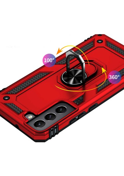 Samsung Galaxy S22 Kılıf Ultra Koruyan Yüzüklü Tank Stand Olan Mıknatıslı Voyotank