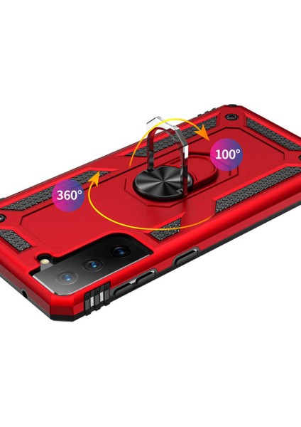 Samsung Galaxy S21 Fe Kılıf Ultra Koruyan Yüzüklü Tank Stand Olan Mıknatıslı Voyotank