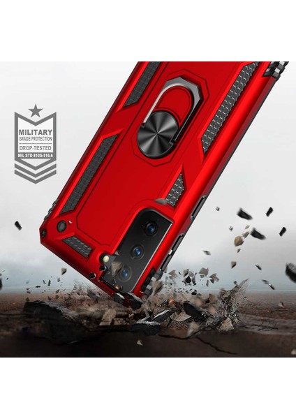 Samsung Galaxy S21 Fe Kılıf Ultra Koruyan Yüzüklü Tank Stand Olan Mıknatıslı Voyotank