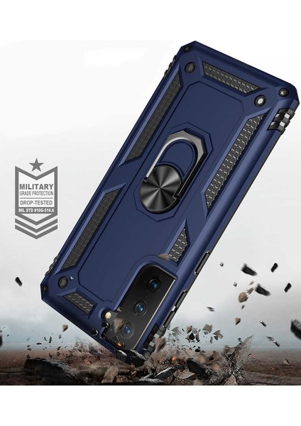 Samsung Galaxy S21 Kılıf Ultra Koruyan Yüzüklü Tank Stand Olan Mıknatıslı Voyotank