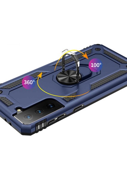 Samsung Galaxy S21 Kılıf Ultra Koruyan Yüzüklü Tank Stand Olan Mıknatıslı Voyotank