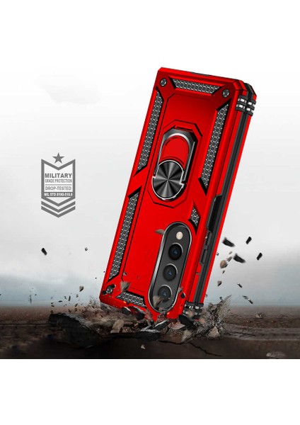 Samsung Galaxy Z Fold 4 Kılıf Ultra Koruyan Yüzüklü Tank Stand Olan Mıknatıslı Voyotank