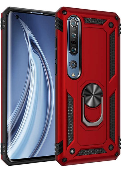 Xiaomi Mi Note 10 Lite Kılıf Ultra Koruyan Yüzüklü Tank Stand Olan Mıknatıslı Voyotank