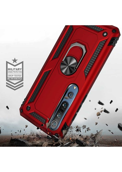 Xiaomi Mi Note 10 Lite Kılıf Ultra Koruyan Yüzüklü Tank Stand Olan Mıknatıslı Voyotank