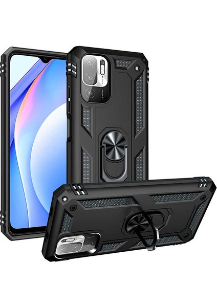 Xiaomi Poco M3 Pro Kılıf Ultra Koruyan Yüzüklü Tank Stand Olan Mıknatıslı Voyotank