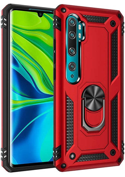 Xiaomi Mi Note 10 Kılıf Ultra Koruyan Yüzüklü Tank Stand Olan Mıknatıslı Voyotank