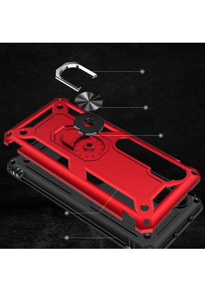 Xiaomi Mi Note 10 Kılıf Ultra Koruyan Yüzüklü Tank Stand Olan Mıknatıslı Voyotank