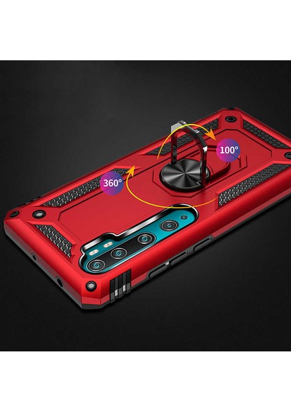 Xiaomi Mi Note 10 Kılıf Ultra Koruyan Yüzüklü Tank Stand Olan Mıknatıslı Voyotank