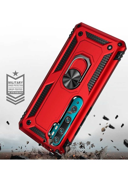 Xiaomi Mi Note 10 Kılıf Ultra Koruyan Yüzüklü Tank Stand Olan Mıknatıslı Voyotank