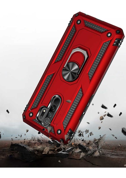 Xiaomi Redmi 9 Kılıf Ultra Koruyan Yüzüklü Tank Stand Olan Mıknatıslı Voyotank