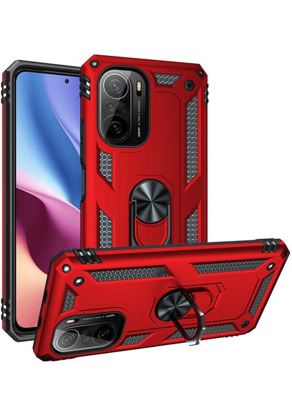 Xiaomi Redmi K40 Kılıf Ultra Koruyan Yüzüklü Tank Stand Olan Mıknatıslı Voyotank