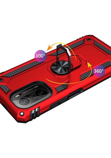 Xiaomi Redmi K40 Kılıf Ultra Koruyan Yüzüklü Tank Stand Olan Mıknatıslı Voyotank