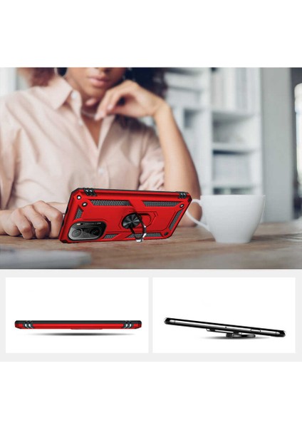Xiaomi Redmi K40 Kılıf Ultra Koruyan Yüzüklü Tank Stand Olan Mıknatıslı Voyotank