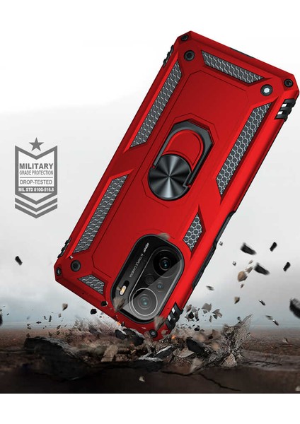 Xiaomi Redmi K40 Kılıf Ultra Koruyan Yüzüklü Tank Stand Olan Mıknatıslı Voyotank
