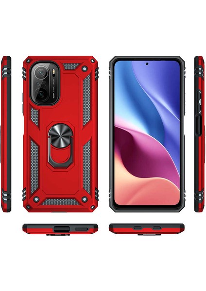 Xiaomi Redmi K40 Kılıf Ultra Koruyan Yüzüklü Tank Stand Olan Mıknatıslı Voyotank