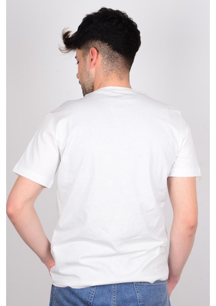 W211922102 Beyaz Önü Yazılı Bisiklet Yaka Erkek T-Shirt modelleri