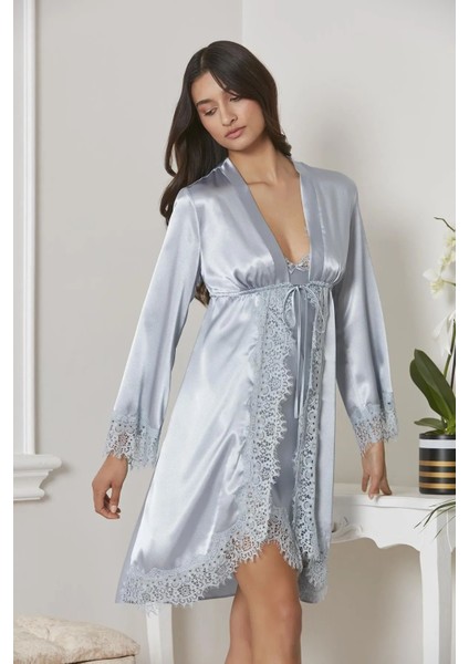 7045 Kadın Mist Bride Sabahlık Gecelik Şort Takım Saten 4'lü Gelin Çeyiz Seti fiyatları
