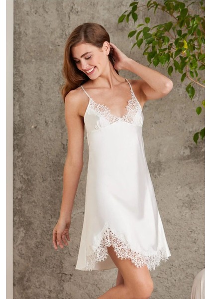 7045 Kadın Ekru Bride Sabahlık Gecelik Şort Takım Saten 4'lü Gelin Çeyiz Seti modelleri