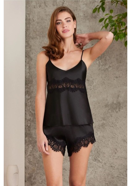 7045 Kadın Siyah Bride Sabahlık Gecelik Şort Takım Saten 4'lü Gelin Çeyiz Seti modelleri