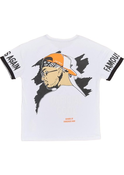 Erkek Çocuk Offical Yazı Desenli Arkası Resimli Çift Taraf Baskılı Oversize Tişört fiyatları