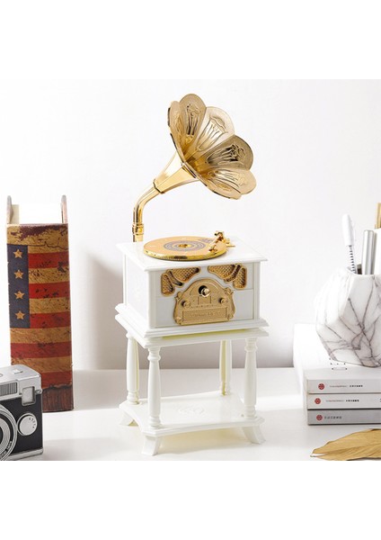 Nostaljik Sehpalı Ahşap Görünümlü Gramofon Müzik Kutusu