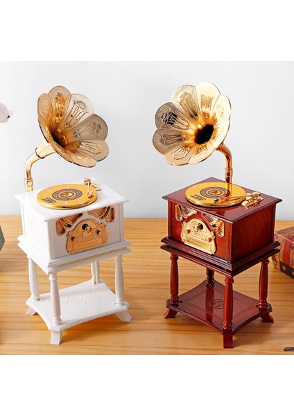 Nostaljik Sehpalı Ahşap Görünümlü Gramofon Müzik Kutusu