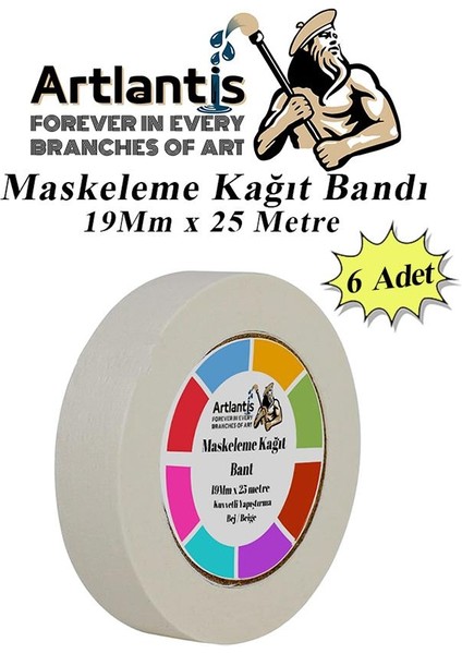 Maskeleme Bandı Kağıt Bant 19 mm 25 Metre 6 Adet Boya Bantı Maskeleme Kağıt Bant Duvar Yağlı Boya Badana