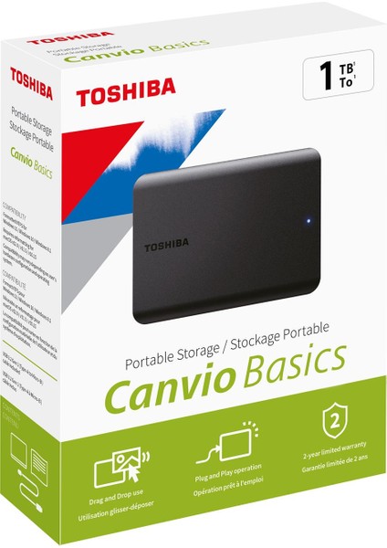 1TB Canvio Basics 2.5" USB3.2 TOSHIBA HDTB510EK3AA (USB2.0 Uyumlu)