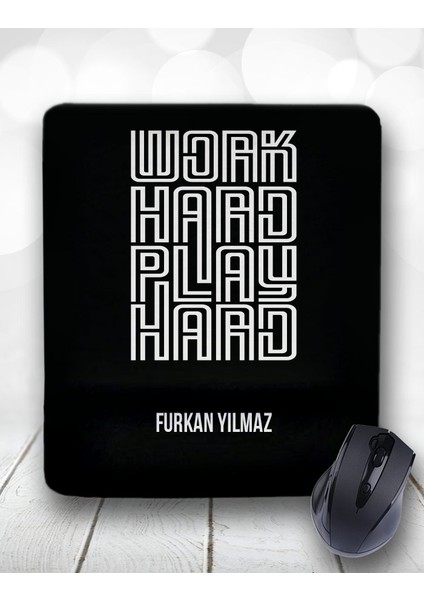 Atölye Çizgi Kişiye Özel 2li Work Hard Play Hard Kupa Bardak ve Mouse Pad