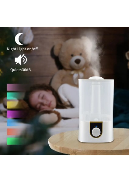 Hava Nemlendirici Buhar Makinesi Ultrasonik Difüzör Oda Nemlendirici 4 Kademeli Rgb Işıklı