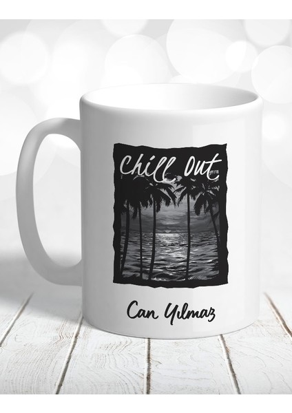 Atölye Çizgi Chill Out Deniz Palmiye Kişiye Özel Kupa Bardak ve Mouse Pad