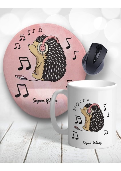 Atölye Çizgi Kirpi Hedgehog Music Kupa Bardak ve Mouse Pad