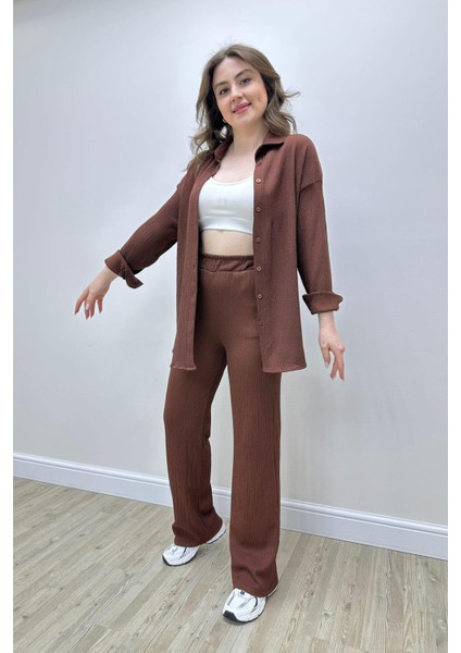 Gömlekli Bürümcük Takım Kahverengi