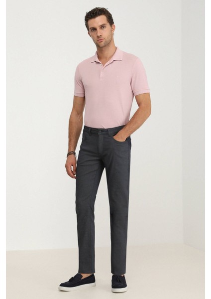 Lacivert Dokuma Slim Fit Casual Pamuk Karışımlı Pantolon