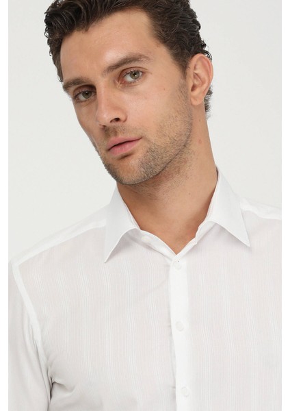 Beyaz Slim Fit Dokuma Klasik %100 Pamuk Gömlek modelleri