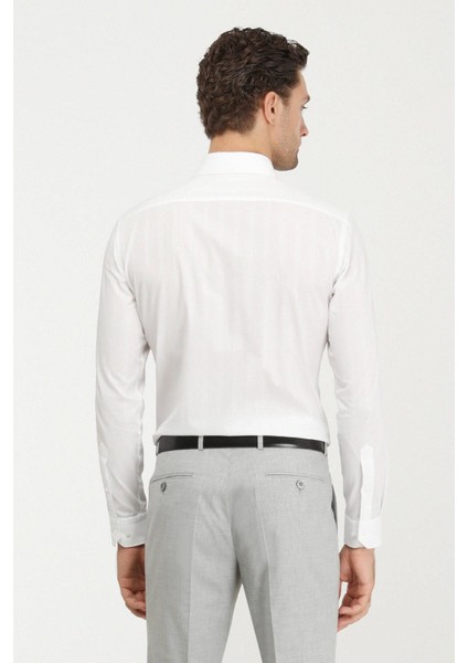 Beyaz Slim Fit Dokuma Klasik %100 Pamuk Gömlek fırsatları