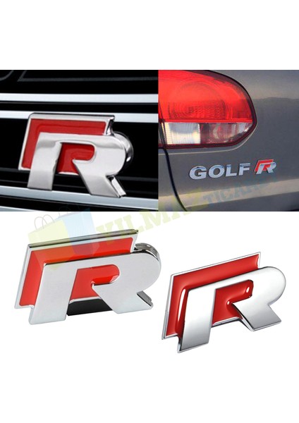 Volkswagen R Logo Amblem Panjur Bagaj Ön Arka Set Paslanmaz Çelik Kırmızı