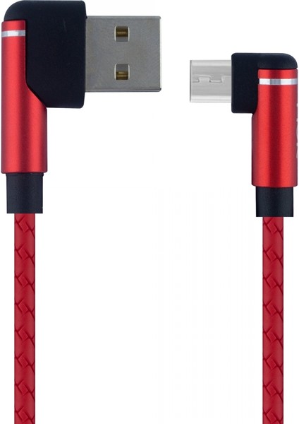 90 Derece Şarj Kablo Kırmızı Micro USB Sarj Kablosu(Hızlı Şarj Desteği+Görüntü Aktarım Desteği)