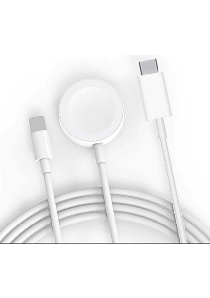 Iphone Için Type-C-Lighting Sarj Kablosu+Akıllı Saat Kablosuz Şarj Aleti 2+1-Watch Se/7/6/5/4/3/2/1